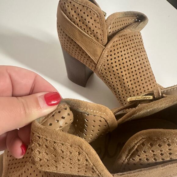 Sam Edelman Brown Perforated Peep Toe Easton Booties Size 8.5 - Picture 4 of 10
